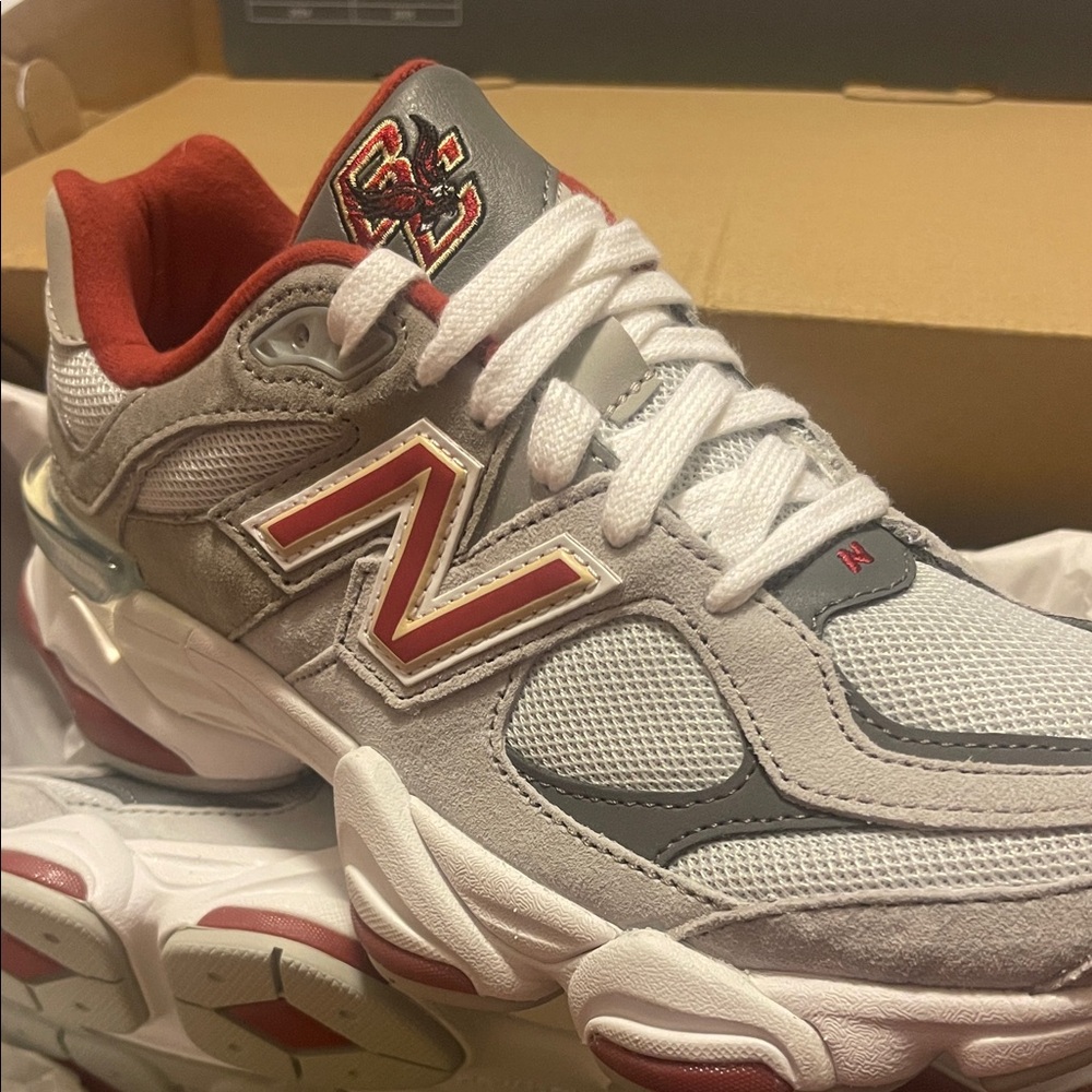 New Balance White and Red Athletic Shoes